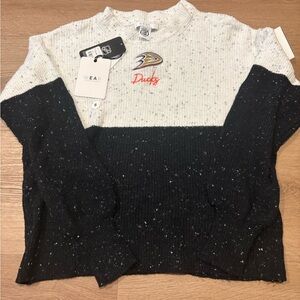 NHL Wear Colorblock Crewneck Sweater in Black & Cream with Ducks Logo